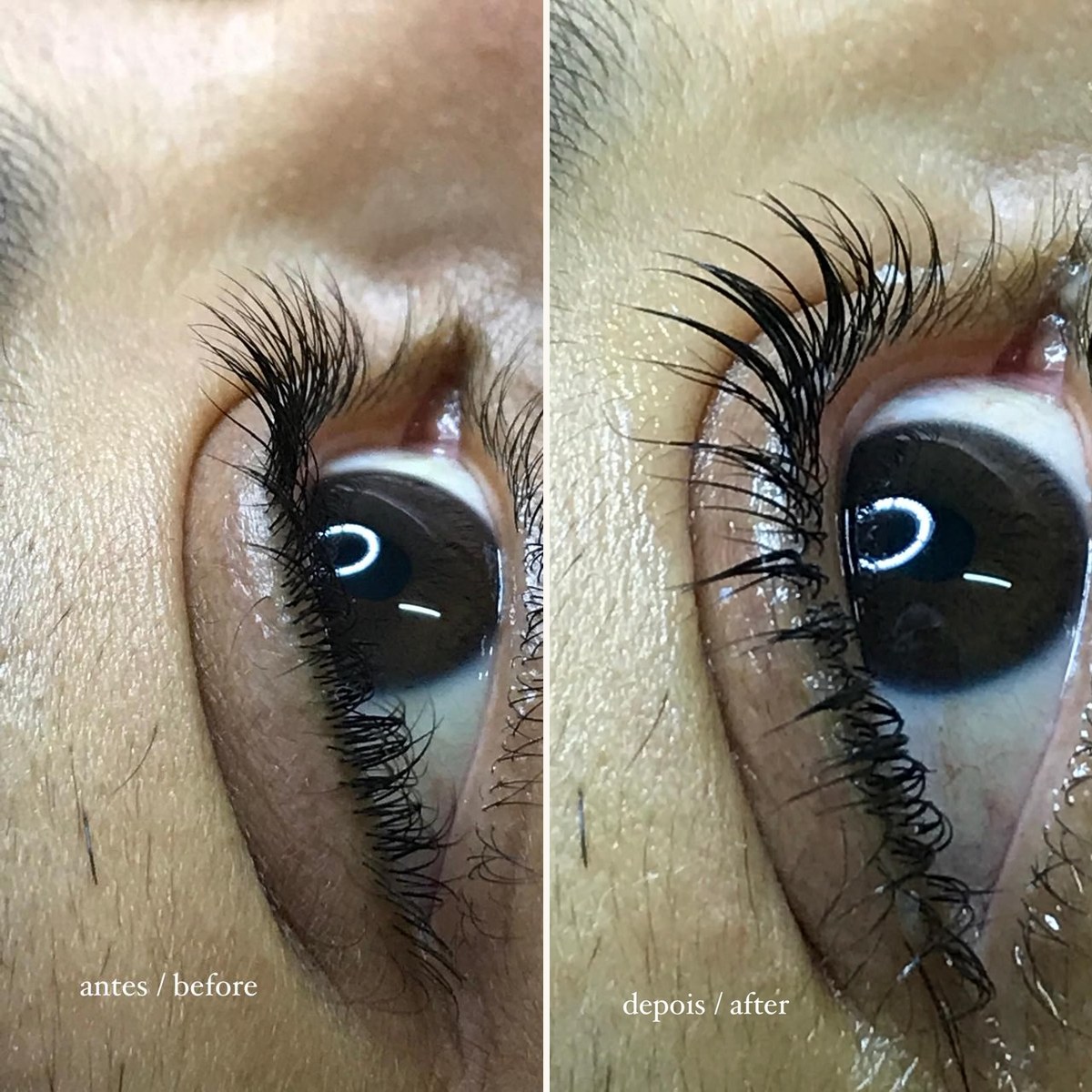 Lash lifting, antes e depois